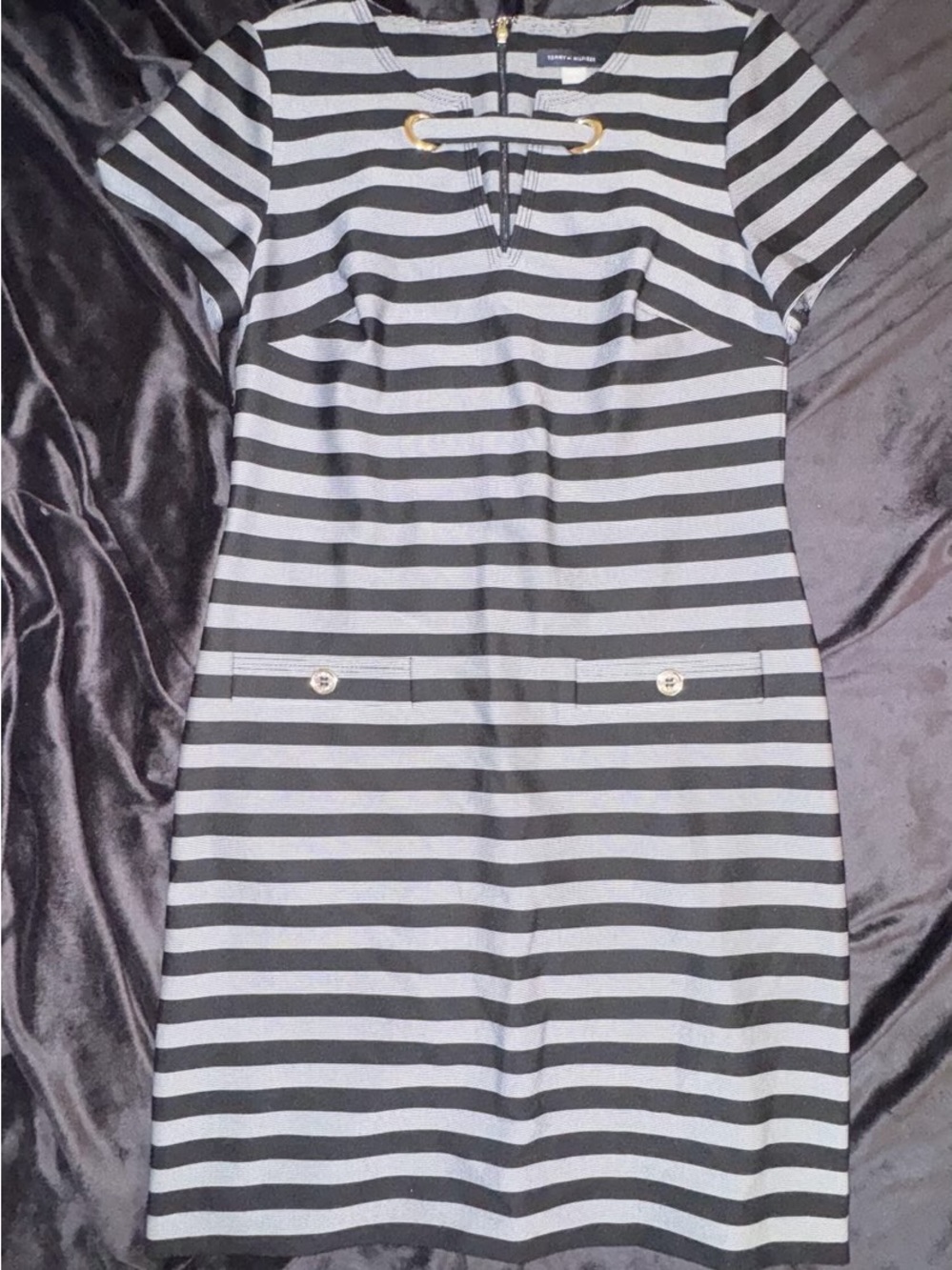 Tommy Hilfiger Dress Women's size 4 black Striped Sheath Stretch Nautical
